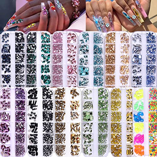 BELICEY 800 бр. Флуоресцентни Цветни Кристали за Дизайн на ноктите, Кристали и различни форми за нокти, Кристали, Сърца