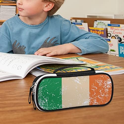 Ирландия Ретро Флаг Голям Капацитет Калъф За Моливи Преносима Косметичка За Носене Чанта За Съхранение на Химикалки с