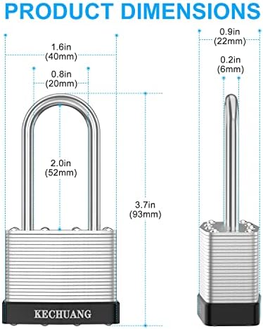 Окачени замък от никелиран ламинирана стомана KECHUANG 40 мм с един и същи ключ, широк корпус 1-9 / 16 инча, катинари