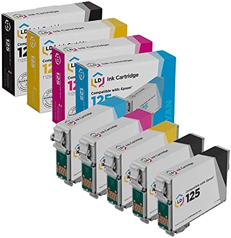 LD Products Рециклирани мастило касета за Epson 125 (2 черни, 1 син, 1 червена, 1 жълта, 5 опаковки)