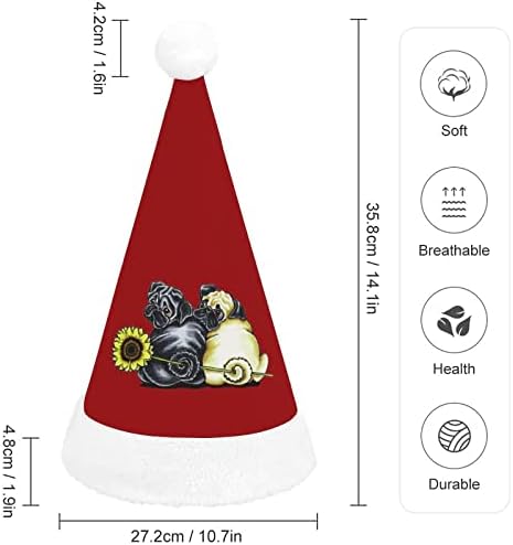 Коледна шапка с мопсами под формата на слънчоглед, персонални шапка на Дядо Коледа, забавни коледни декорации