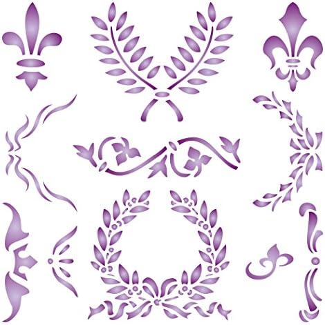 Шаблони за Fleur DE LIS и Дафинов венец - Шаблони за класически интериор в стил Scrapbooking за Шаблона за рисуване (Средно)