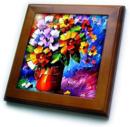3dRose Абстрактни цветни цветя и листата в метална кутия. Хладно фигура. Теракот в рамка (ft-374950-1)