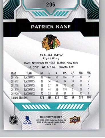 2020-21 MVP на горната палуба 206 Патрик Кейн Хокейна карта Чикаго Блекхоукс НХЛ NM-MT