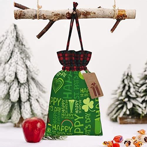 Коледни Подаръчни Пакети С завязками на Деня на Св. Патрик-Green Buffalo Plaid Drawstring Bag Чанта за Партита