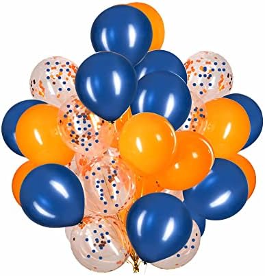 AimtoHome 12-инчови Тъмно сини и жълти балони с Конфети, Жълто и тъмно сини Латексови балони за партита, аксесоари за
