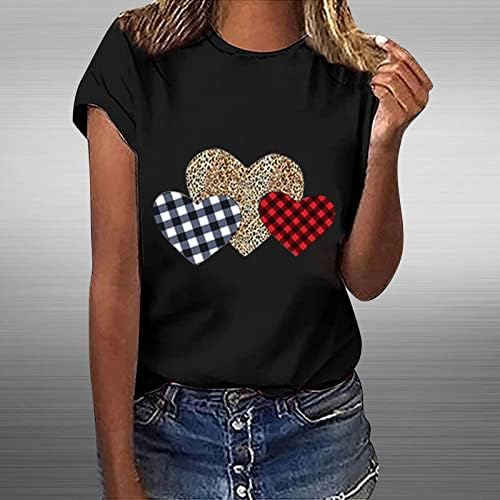 Тениска за Жени Графични Тениски Забавно Сладко Есен Тениска с Къс Ръкав Hearth Love Върховете Блуза, Подарък за Двойки