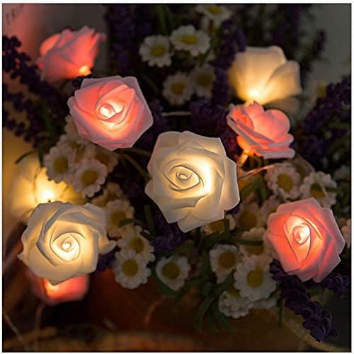 MaoTopCom Венец от изкуствени бели и розови рози, 19,7 фута 50 светодиоди, led Страхотна лампа на батерии за украса на