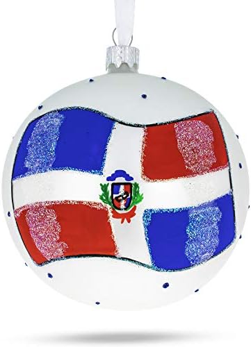 Флаг На Доминиканската Република Стъклена Топка Коледна Украса 4 Инча