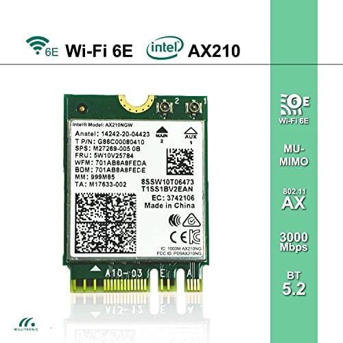 Intel WiFi Карта AX210 ММ 999M85 / Антена WiFi6E / Ipex4 / Удължител за антена 15,3 см