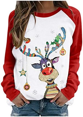 Дамски Коледна Риза NaRHbrg, Сладък Графичен Пуловер, Подарък Потник-Туника, Бейзболна фланелка с дълги ръкави в Цвят