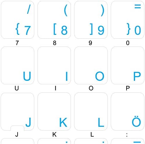 Етикети на Немската Клавиатура с Син Надпис ВЪРХУ Прозрачен фон