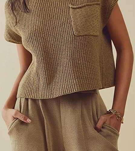 Дамски комплекти дрехи Yozazzy от две части, Пуловер с къс ръкав, Вязаный Пуловер, Върхове и Зауженные Панталони, Комплекти