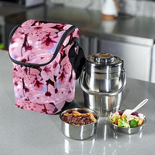 Чанта за обяд Cherry Blossom Flowers многократна употреба Обяд-Бокс Голяма Вертикална Кутия за Обяд с Регулируем пагон