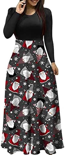 Дамски рокли Макси 2022, Коледен Сарафан с 3D Цветен Модел, С Дълъг Ръкав и кръгло деколте, Ежедневна Рокля-Люлка За