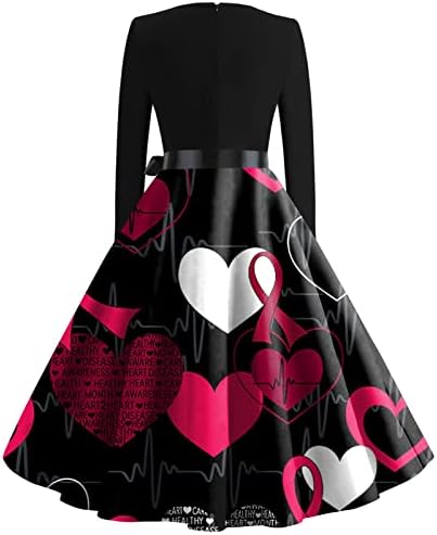 Подаръци за Свети Валентин 1950-те Години на Реколта Рокли-люлка Хепбърн с кръгло деколте и Дълъг ръкав, Вечерна Рокля