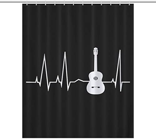 Набор от Завеса за Душ Guitar Heartbeat Тъканни Завеси за Баня с Куки Украса Баня 72 Инча Дължина 60x72 инча (152x183