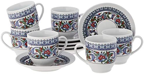 Комплект от 6 Порцеланови чаши кафе на-блюдец за Еспресо The Turkish Emporium ...