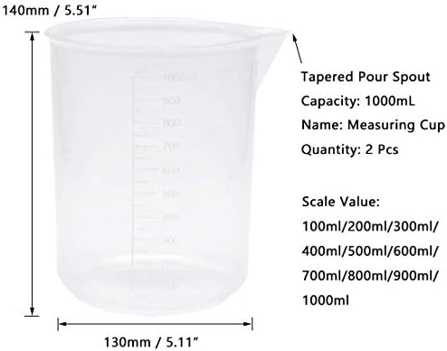 Sscon 2 елемента 1000 мл Лабораторни Степен Мензурки Прозрачна Пластмасова Мерителна Чашка за Училищната Лаборатория, Кухня