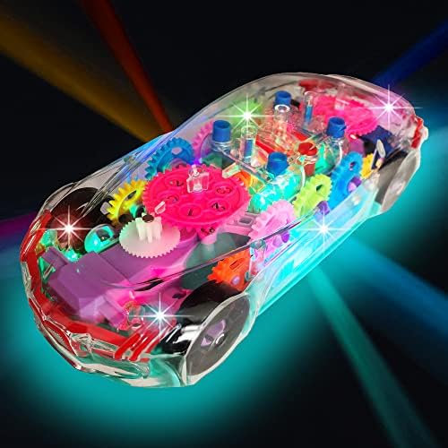 ArtCreativity, светещ прозрачен автомобилна играчка за деца, 1 бр., играчка кола Bump and Go с цветни подвижни шестернями,