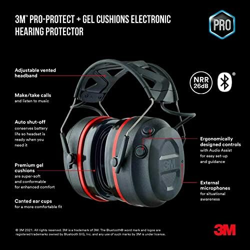 3M Pro-Protect + Гел възглавници Електронен слухов апарат с Bluetooth безжична технология, NRR 26 db и работни настройки