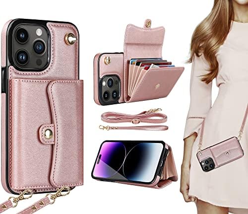Чанта-портфейл за телефон HUGGO iPhone 14 Pro с държач за карти, Женски Носене в чантата си през рамо, Изкуствена кожа