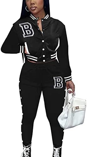 Бейзболни костюми за жени - Университетската форма на буквите, 2 броя, яке-бомбер копчета + плътно Прилепнали Спортни