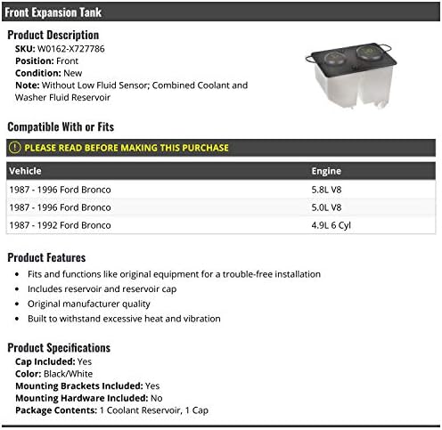 Разширителен резервоара за преливане на охлаждащата течност предна решетка с капак - Съвместим с Ford Bronco 1987-1996 г. на издаване