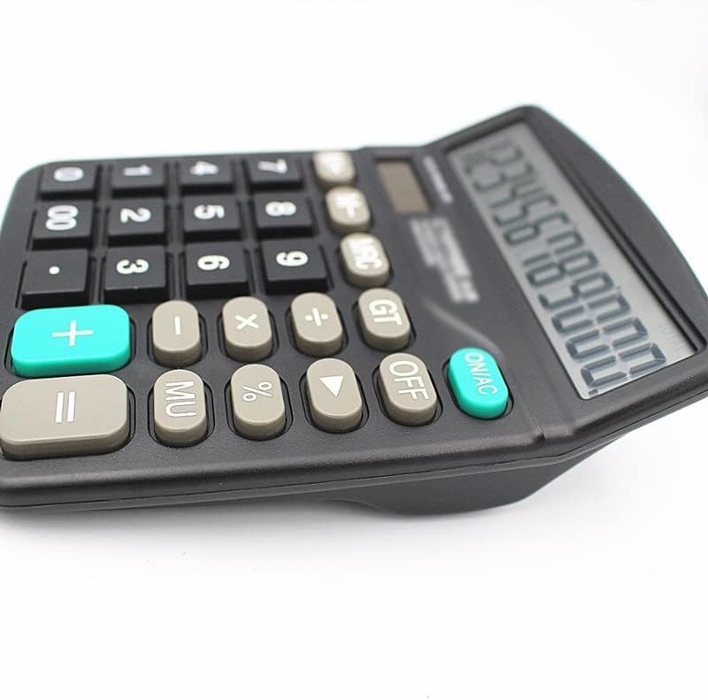 MJWDP 12-цифров настолен калкулатор с Големи Бутони Финансов Бизнес Счетоводен инструмент Черен Цвят на Голям Размер се Захранва от слънчеви батерии и акумулатори (Цв
