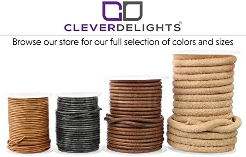 Кожа кабел CleverDelights 6 mm - Естествен цвят - 10 Метра - Кръгъл кабел от естествена кожа 1/4 инча