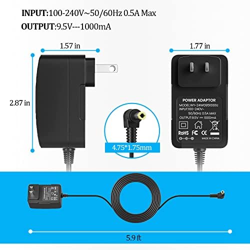 Ac/dc 9,5 за Casio ADE95100LU ADE95100B Зарядно устройство за клавиатура на пиано Casio -SA-46 SA-47 SA-76 SA-77 SA-78 CTK-2080 CTK-2300 CTK-2400 (кабел с дължина 8,2 фута)