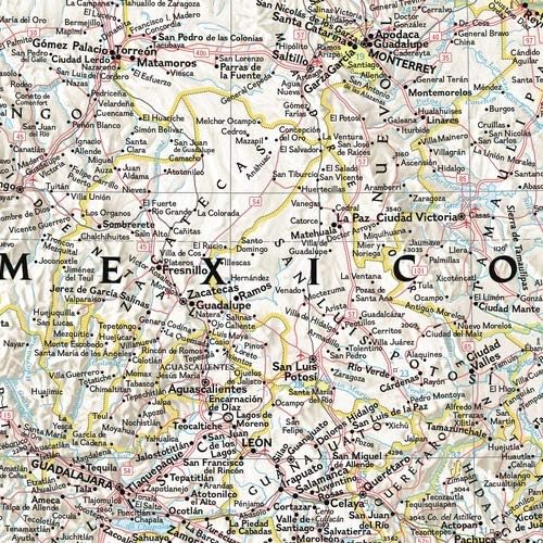 Стенни карта на Мексико National Geographic - 28 x 22 инча - платно в ролка