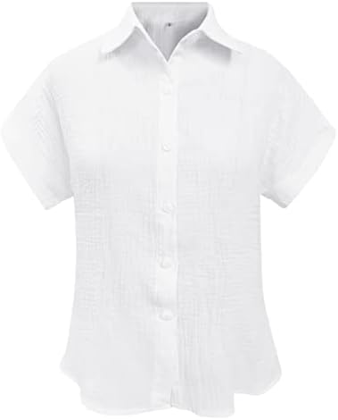 Дамски Ежедневни ризи от памук, копчета и Къс Ръкав, Популярни Модни Тениски с джобове, Дамски Тениски Свободно намаляване