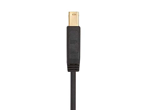 Кабел Monoprice USB 3.0 Type-C-Type-B - 6 фута - Черно, Съвместим Външен твърд диск, MacBook Pro, Зарядно устройство