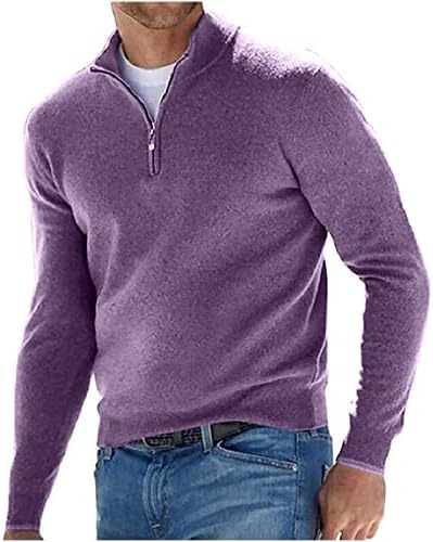 Мъжки Ежедневни мек вълнен плат Пуловер с цип с Дълъг Ръкав и една четвърт от Инча, Пуловер, Модни Однотонная Блуза с
