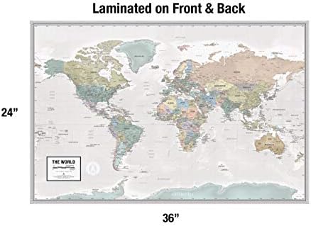 Ламиниран плакат с карта World Odyssey | Карта на екзекютив стил | Включва в себе си най-разборчивые обозначаване на местоположението | 36 x 24 | Идва прибрани в една тръба, не