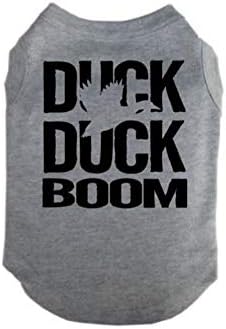 Тениска Ebenezer Fire Duck Duck Boom / За водолюбиви кучета /За кученца за лов на патици (XL, Сиво (черен текст))