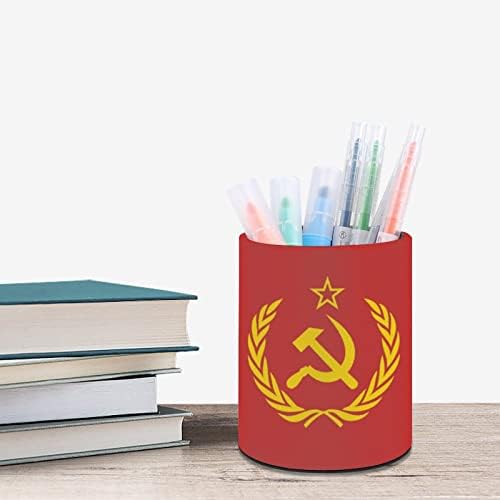 Съветският Съюз CCCP Емблемата на СЪВЕТСКИЯ Червен Кръг на Писалка Притежател Изкуствена Кожа Настолен Органайзер Контейнер
