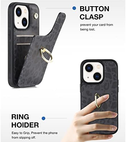 Калъф за телефон Elteker iPhone 14 с държач за карти, една Чанта-портфейл за iPhone 14 за жени с поставка за пръстени,