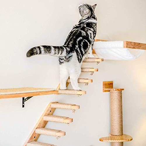 Стенни мебели за котки FUKUMARU, Включително Рафт за Катерене Котки, Плаващ лихвен Стенни рафта с Подложка за Котешки