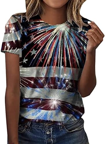 KCJGIKPOK, Женска Риза с дълъг ръкав, Дамски Лятна Риза с принтом на Деня на Независимостта, С къс ръкав И кръгло деколте,